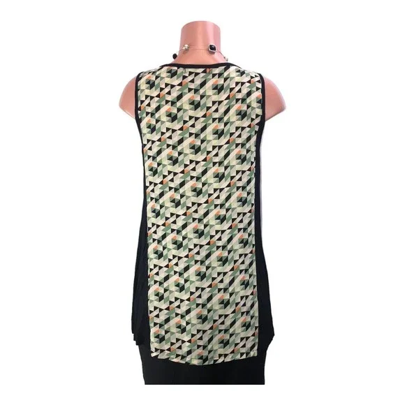 August silk black Green sleeveless tank blouse beaded neck design MED - Picture 3 of 13